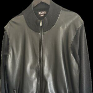 MIchael Kors Men's Black Leather and Wool Overshirt/Jacket - L